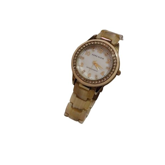Anne Klein Tan Tortoise Shell Bracelet Watch 10/9956S Swarovski NEW BATTERY - Picture 3 of 16